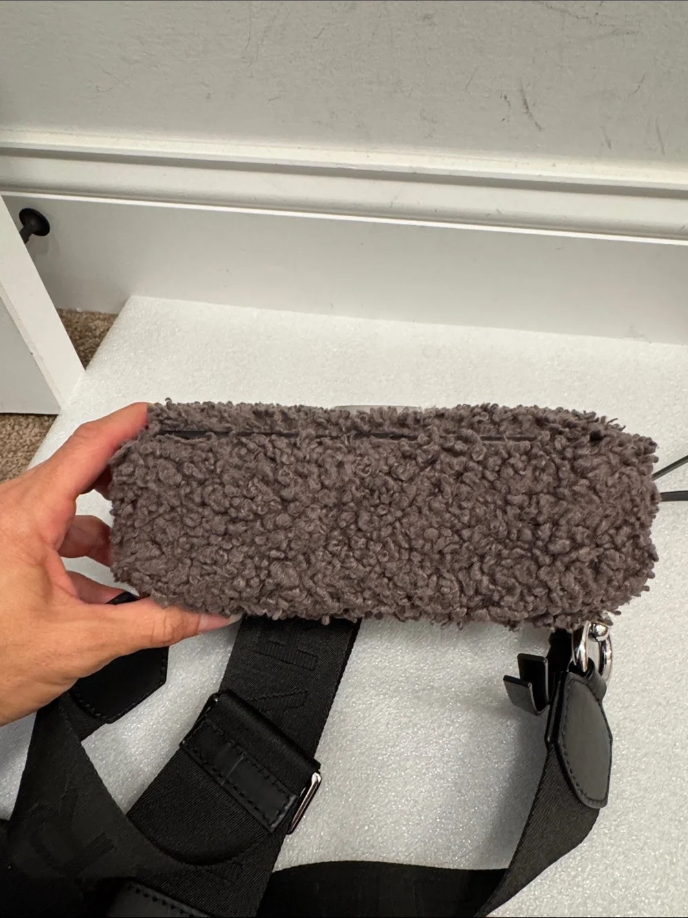 Marc Jacobs teddy shearling gray the snapshot crossbody bag purse